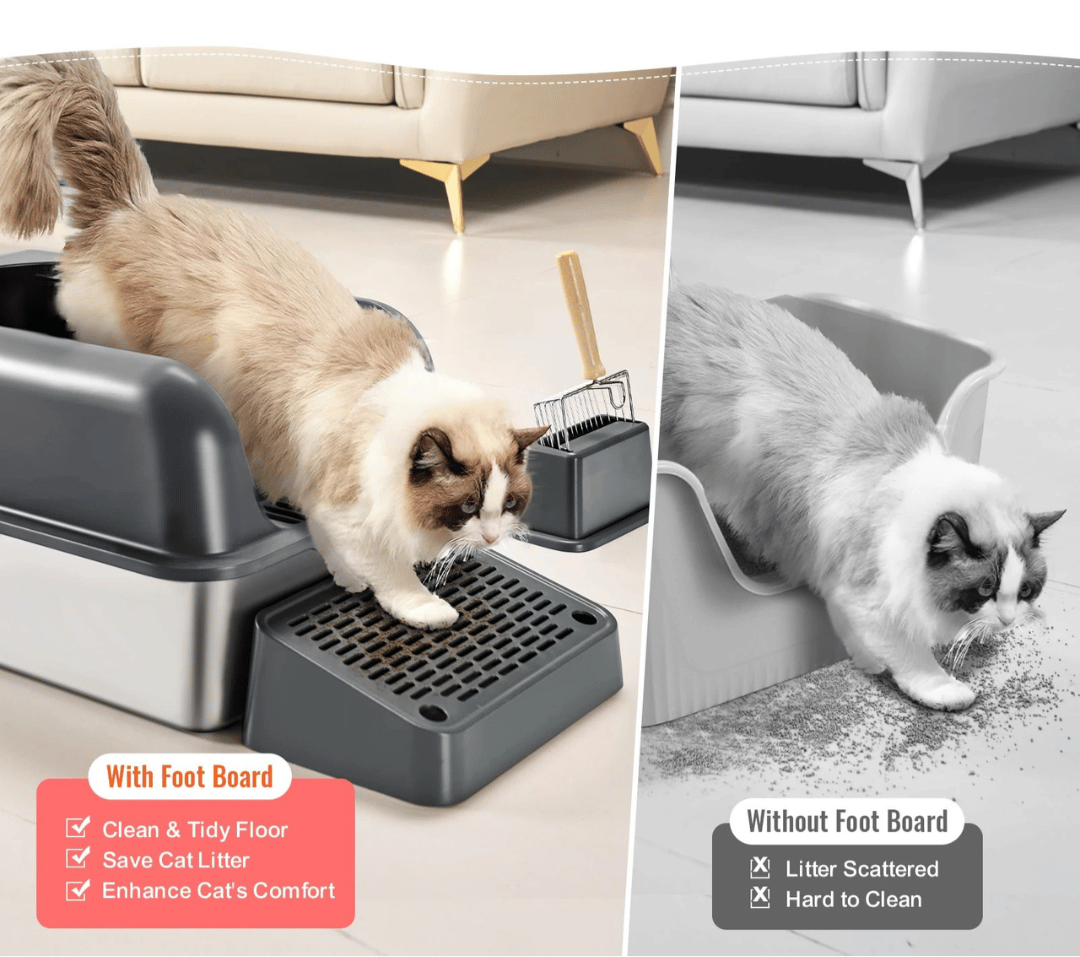 High Wall Cat Litter Box with Stainless Steel Tray & Clever Step | Scoop Included