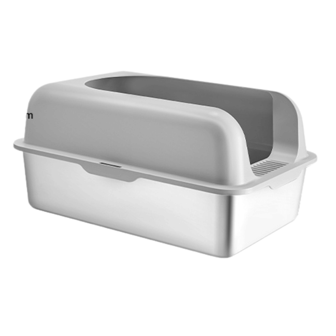 High Wall Cat Litter Box with Stainless Steel Tray & Clever Step | Scoop Included
