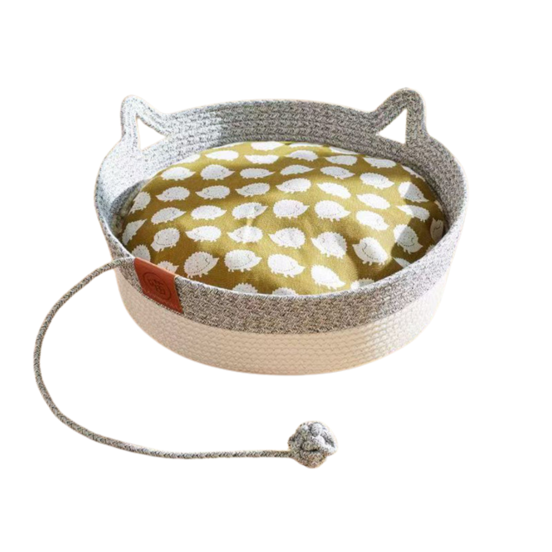 Japanese-style Wicker Cat Bed Basket & Cushion