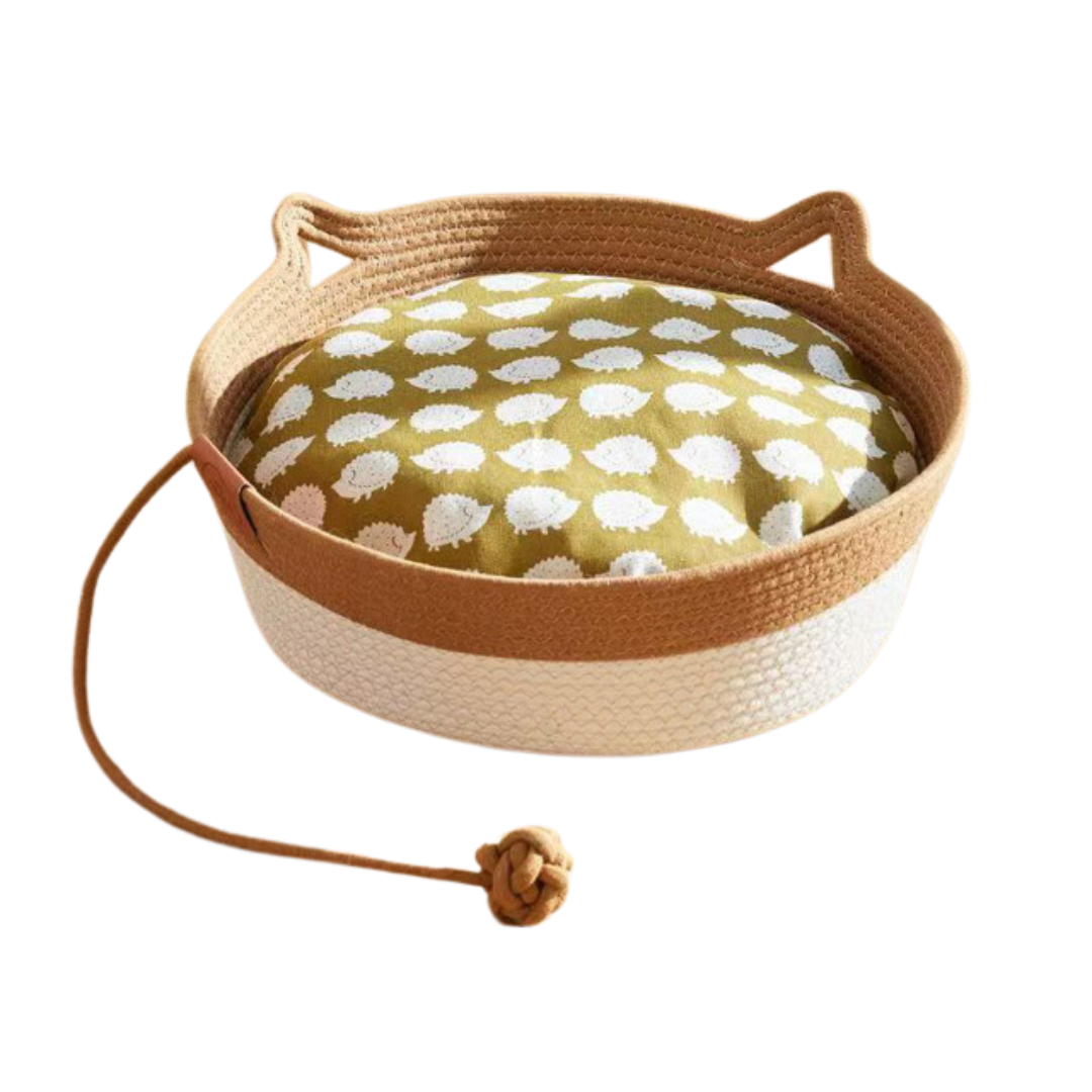 Japanese-style Wicker Cat Bed Basket & Cushion