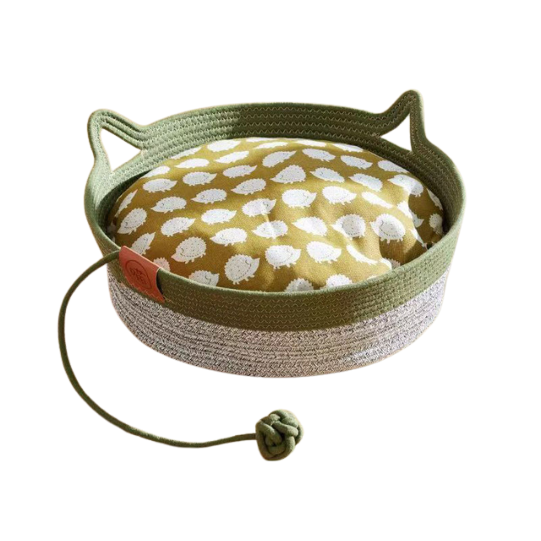 Japanese-style Wicker Cat Bed Basket & Cushion