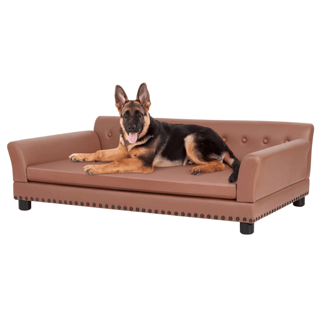 Large Elevated Faux Leather Dog Sofa Bed for XL Dogs