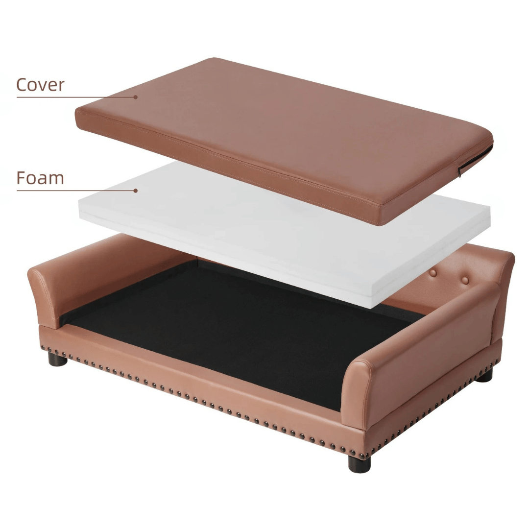 Large Elevated Faux Leather Dog Sofa Bed for XL Dogs
