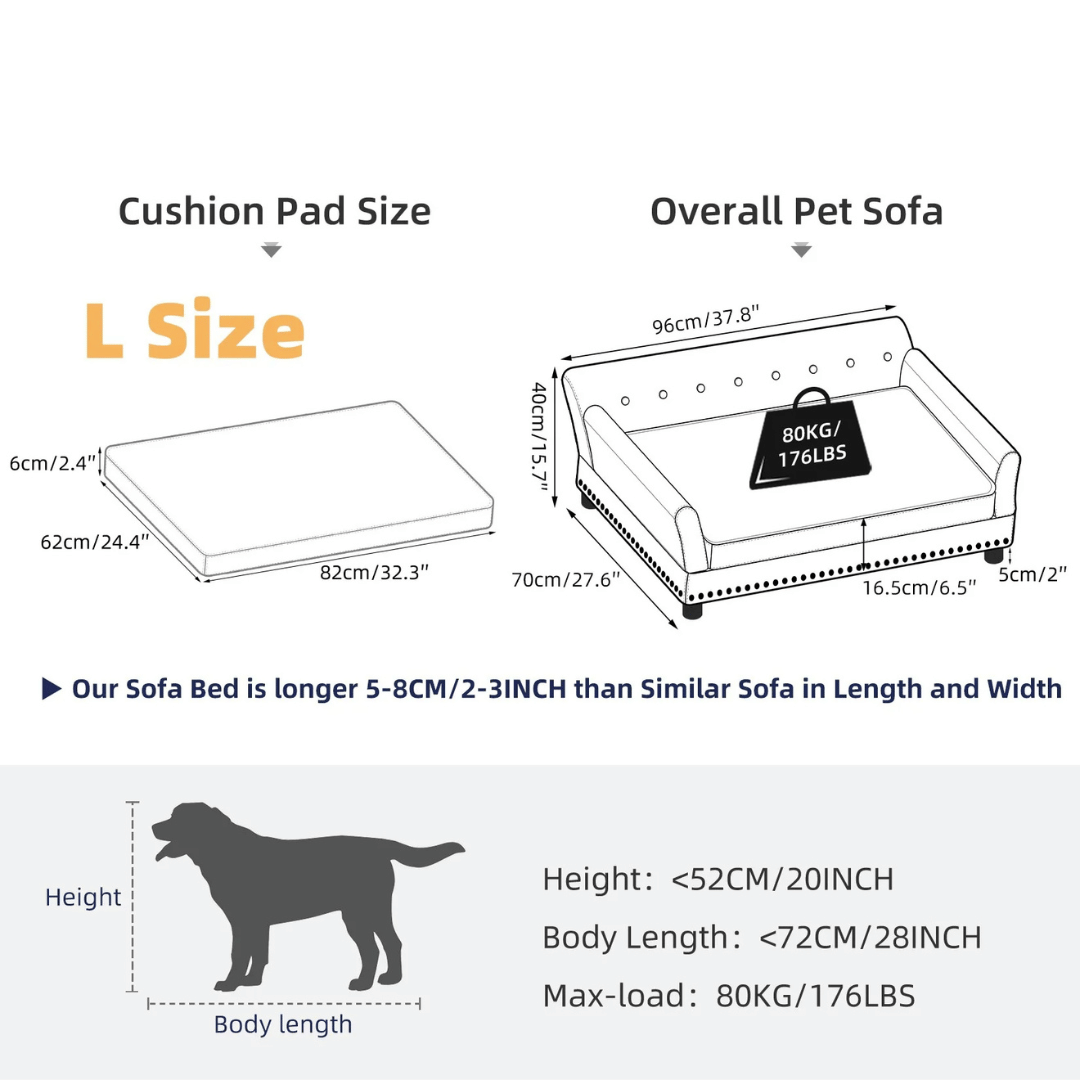 Large Elevated Faux Leather Dog Sofa Bed for XL Dogs