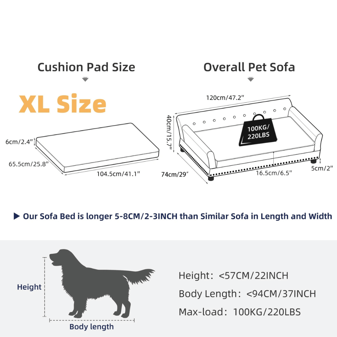 Large Elevated Faux Leather Dog Sofa Bed for XL Dogs