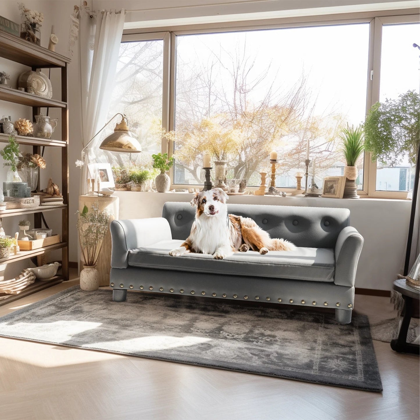 Luxury Faux Leather Dog Sofa Bed for Large & XL Dogs