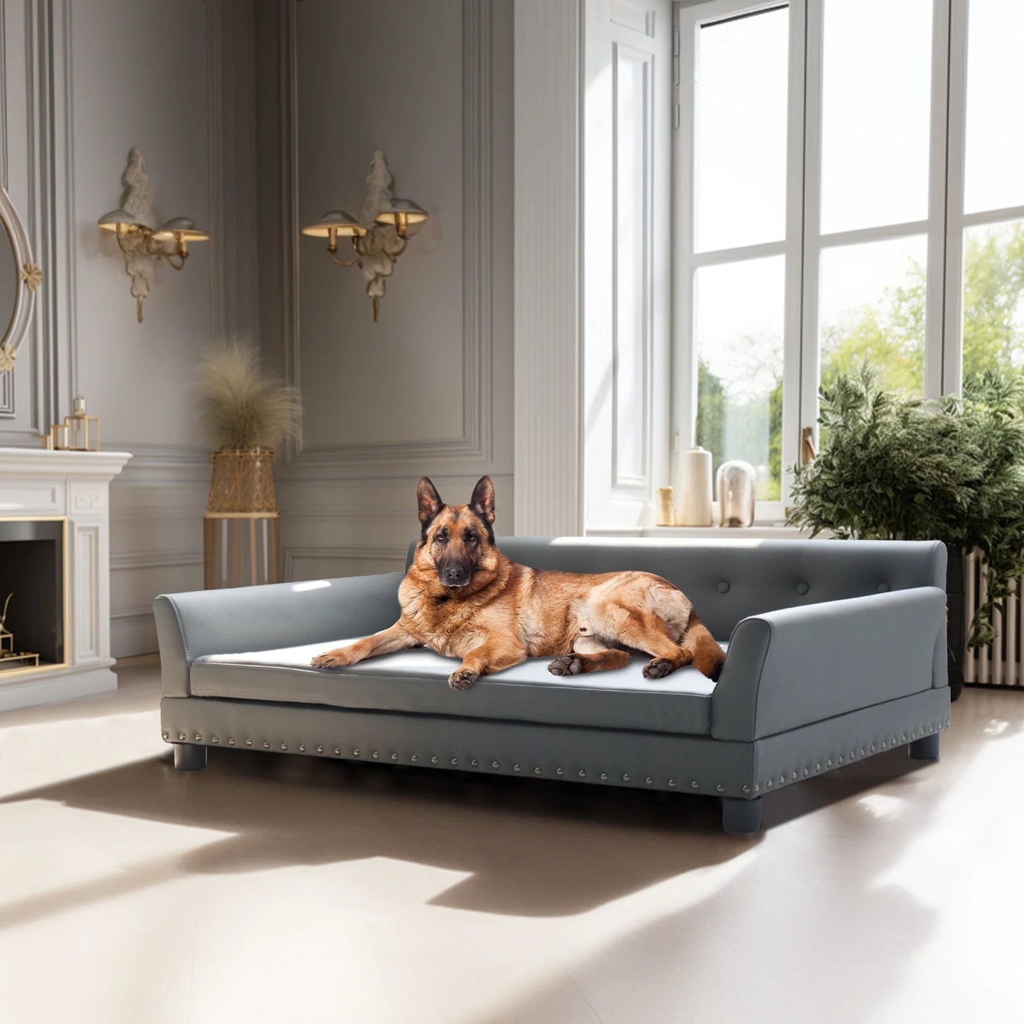 Luxury Faux Leather Dog Sofa Bed for Large & XL Dogs