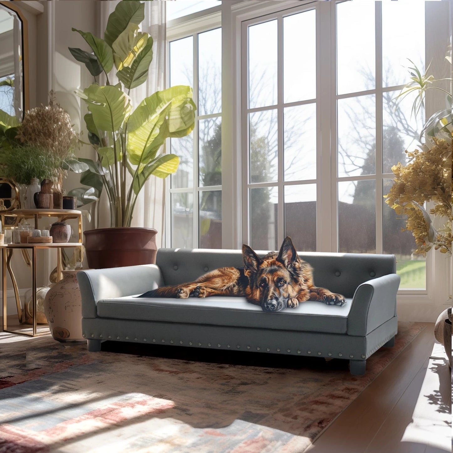 Luxury Faux Leather Dog Sofa Bed for Large & XL Dogs