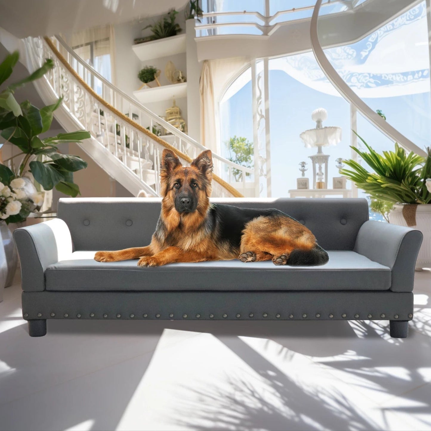 Luxury Faux Leather Dog Sofa Bed for Large & XL Dogs