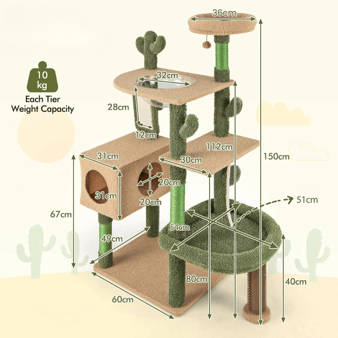 Plush Cactus Cat Tree Play Tower with Nest & Perches