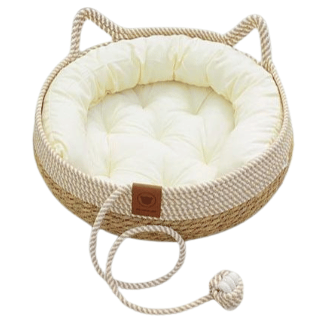 Rattan Woven Cat Bed Basket & Cushion