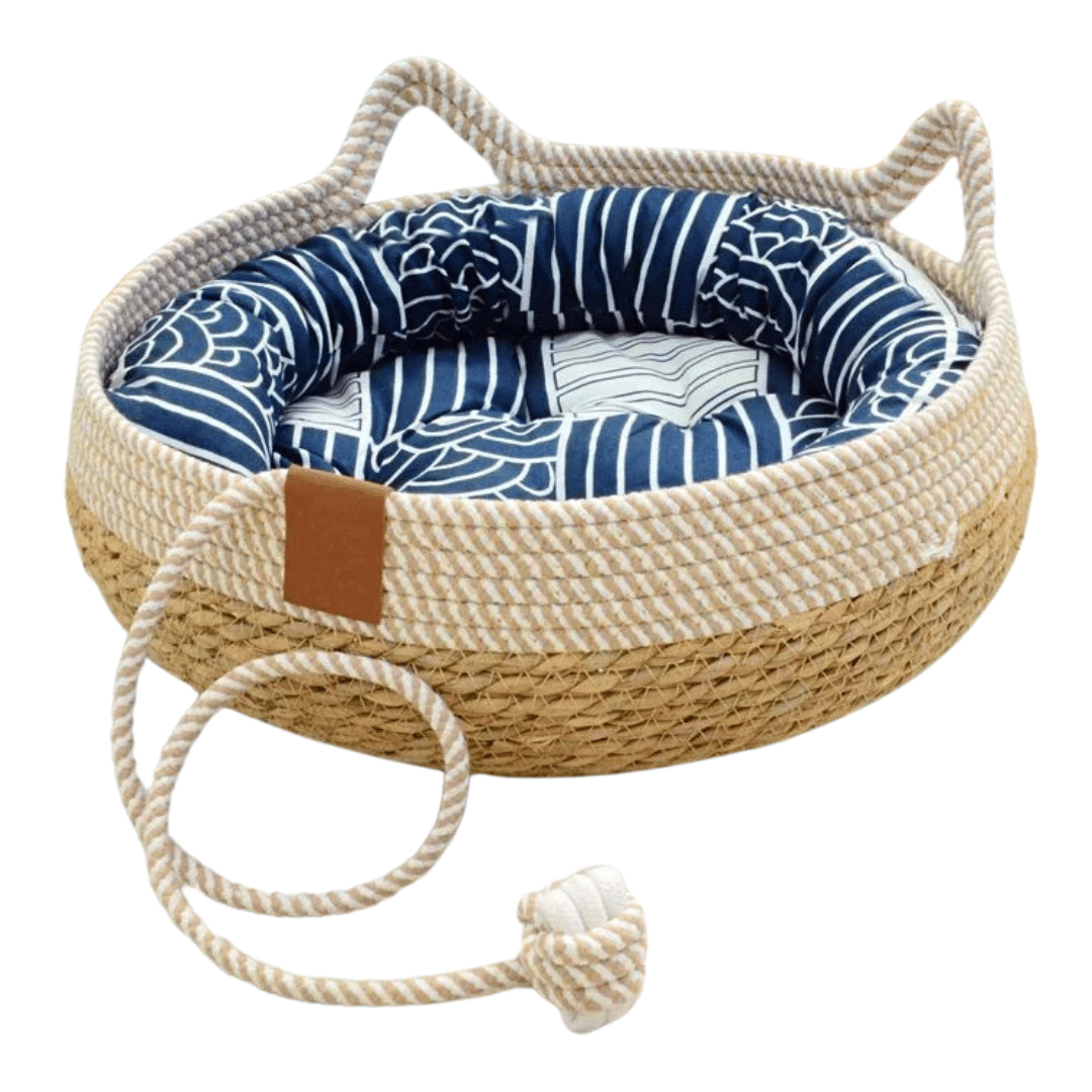 Rattan Woven Cat Bed Basket & Cushion