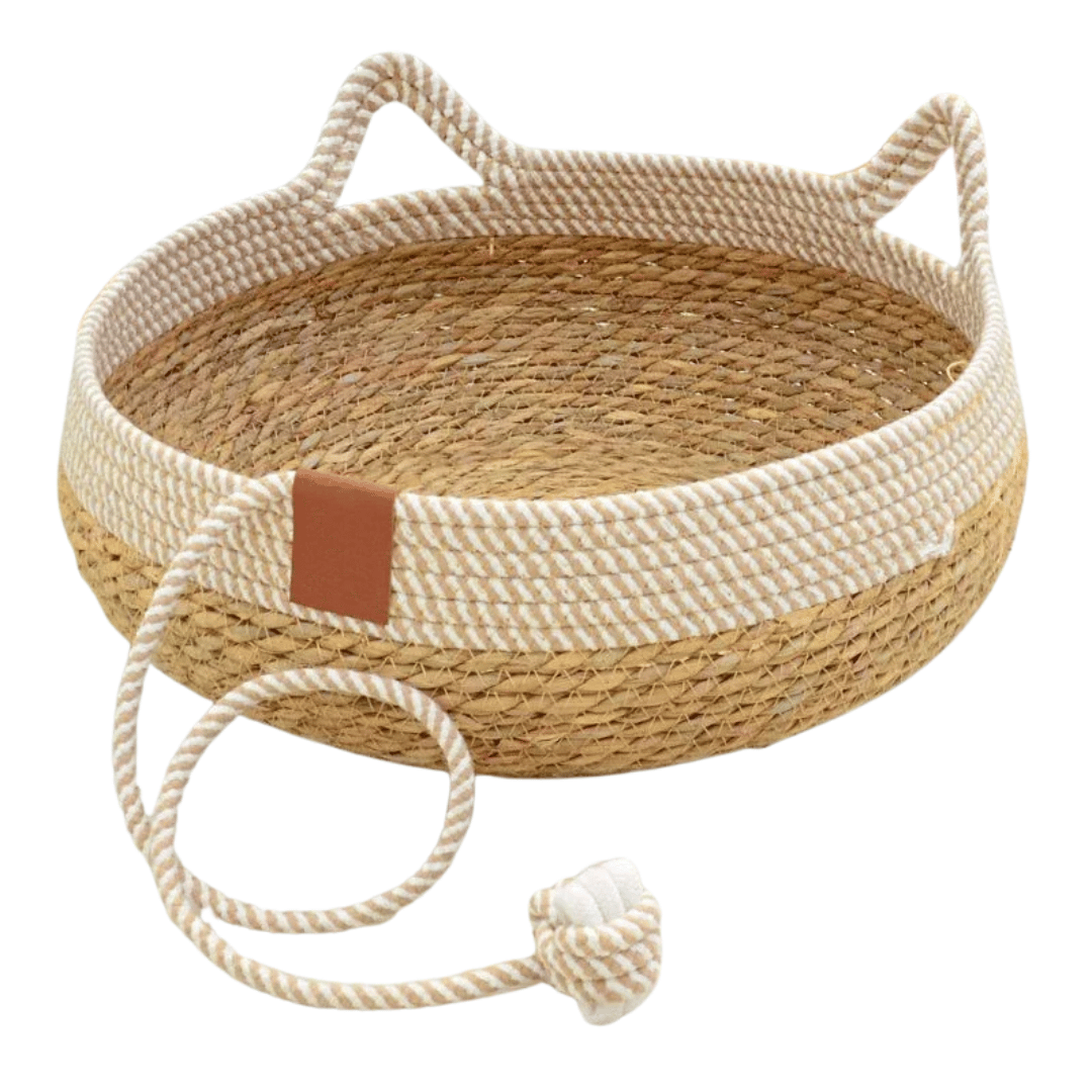 Rattan Woven Cat Bed Basket & Cushion