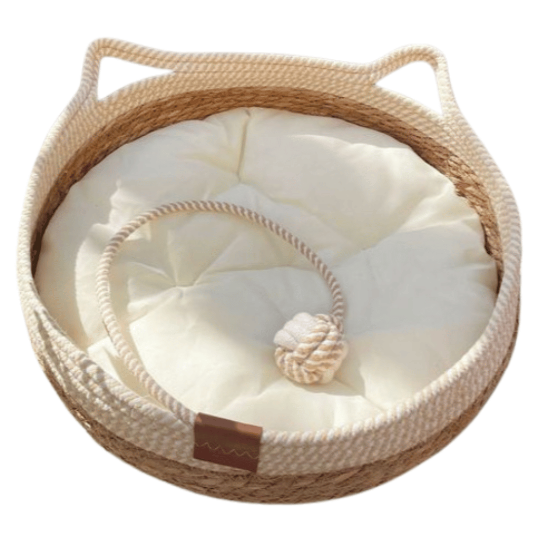 Rattan Woven Cat Bed Basket & Cushion