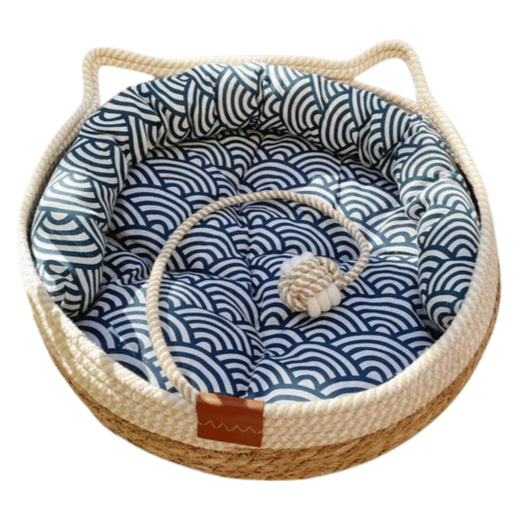 Rattan Woven Cat Bed Basket & Cushion