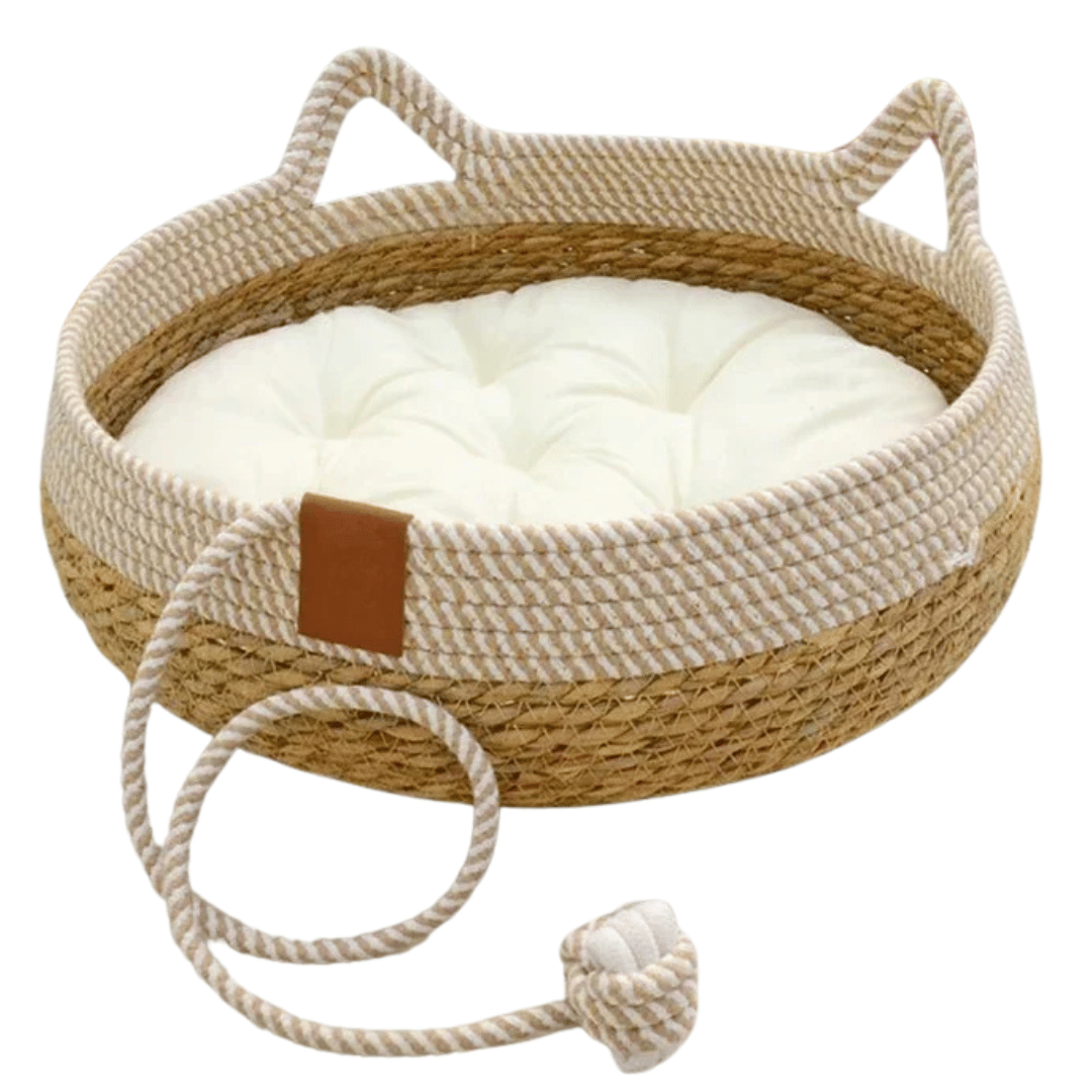 Rattan Woven Cat Bed Basket & Cushion