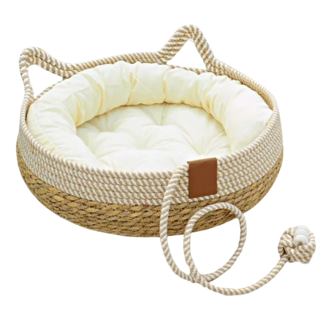 Rattan Woven Cat Bed Basket & Cushion