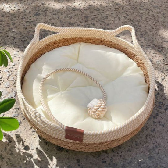 Rattan Woven Cat Bed Basket & Cushion