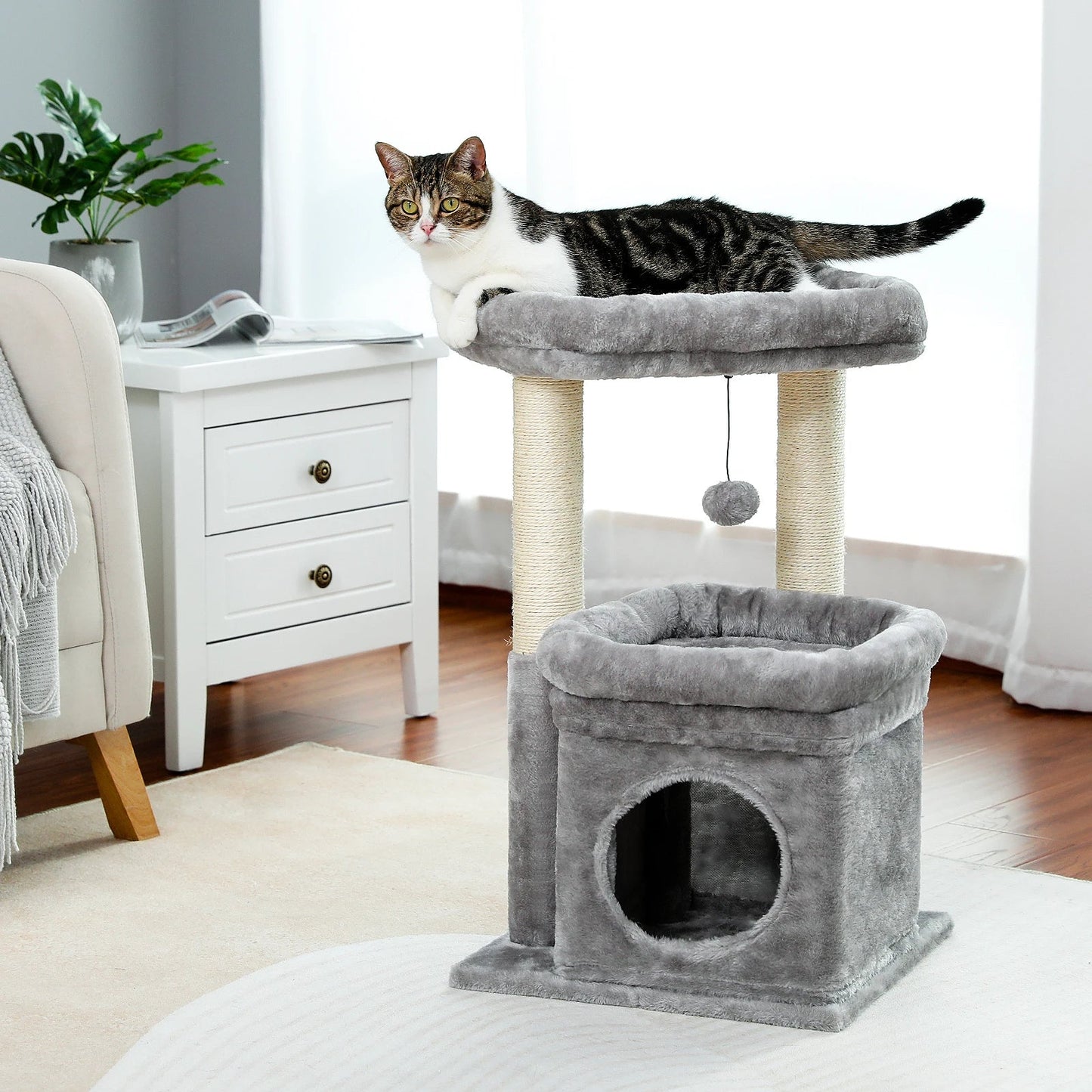 Soft Fleece Cat Tree with Bolstered Perches, Condo & Scratching Posts
