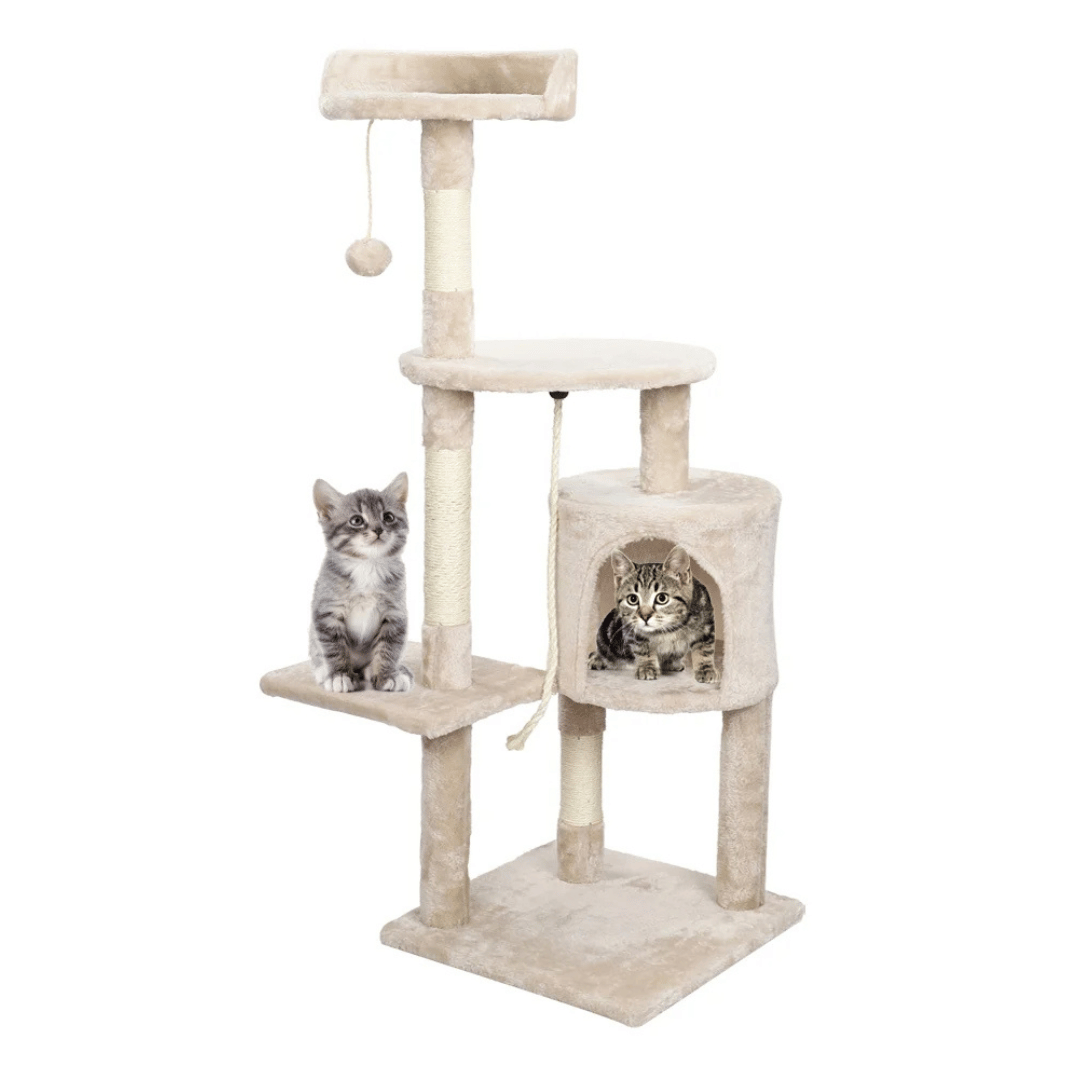 Soft & Sturdy Beige Cat Tree with Plush Perches & Condo