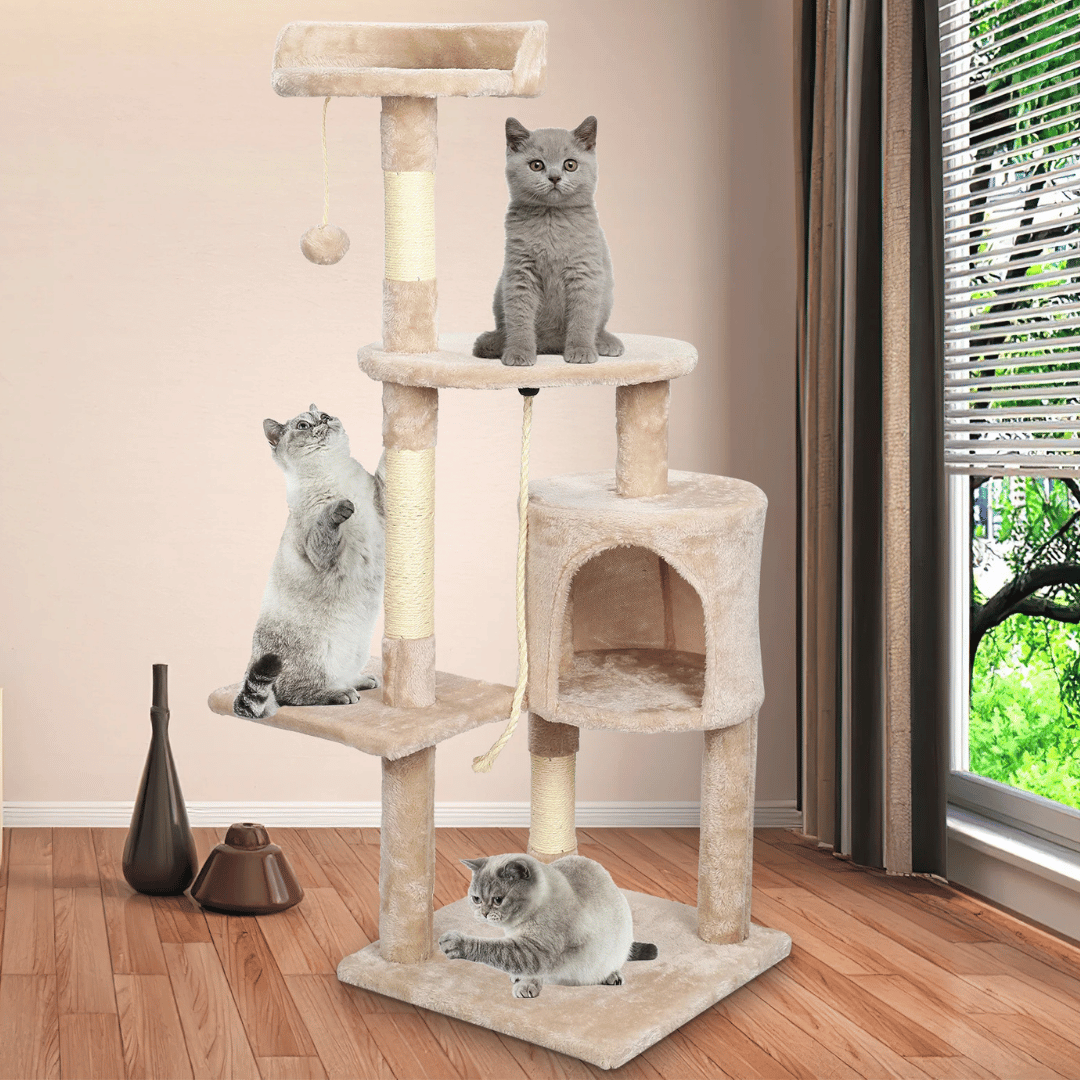 Soft & Sturdy Beige Cat Tree with Plush Perches & Condo