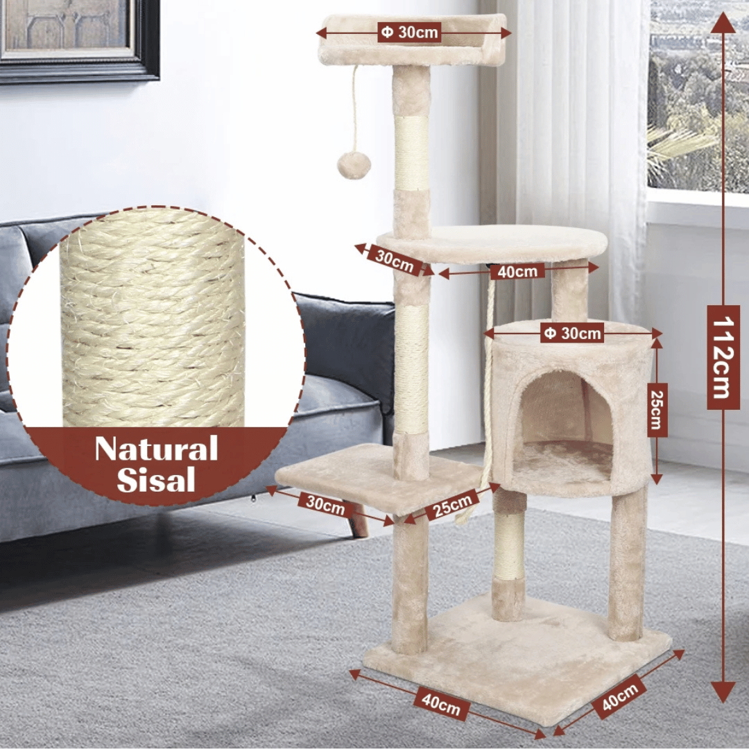 Soft & Sturdy Beige Cat Tree with Plush Perches & Condo