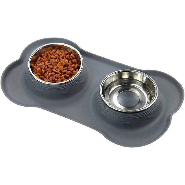 Stainless Steel Dog Bowls & Silicone Mat