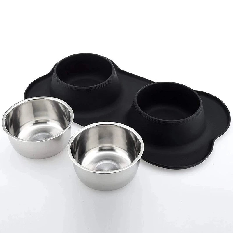 Stainless Steel Dog Bowls & Silicone Mat