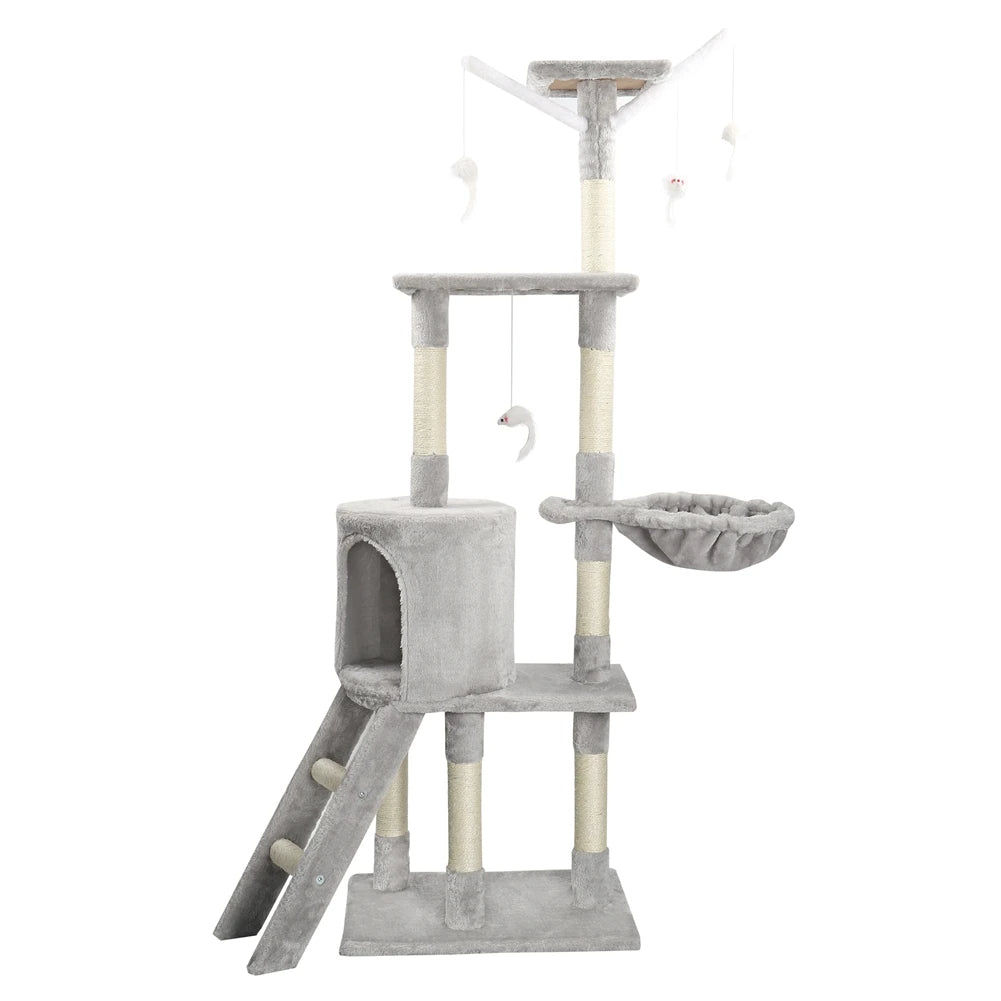 Sturdy Plush Cat Tree with Ladder & Condo, Basket & High Perches