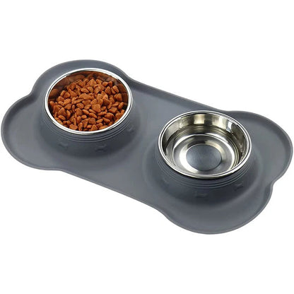 Stainless Steel Dog Bowls & Silicone Mat