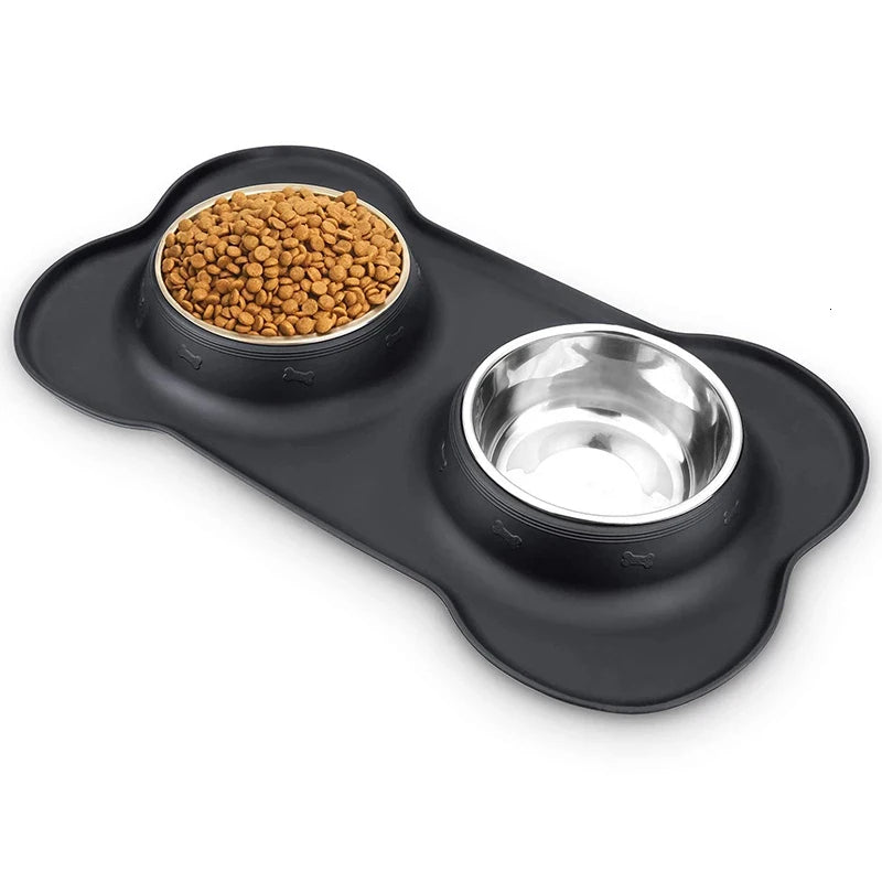 Stainless Steel Dog Bowls & Silicone Mat