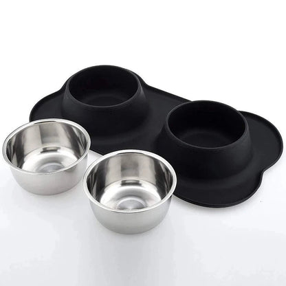 Stainless Steel Dog Bowls & Silicone Mat